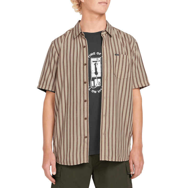 Volcom Arvostripe Woven Short-Sleeve Shirt - Men's Light Khaki