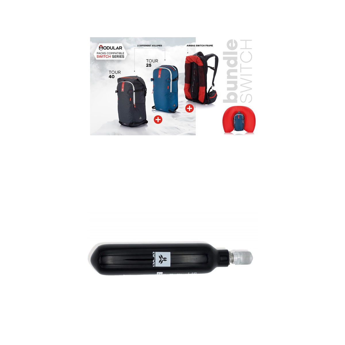 Arva Switch Tour 25 & Tour 40 Airbag Backpack Bundle + Carbon Canister (Filled)