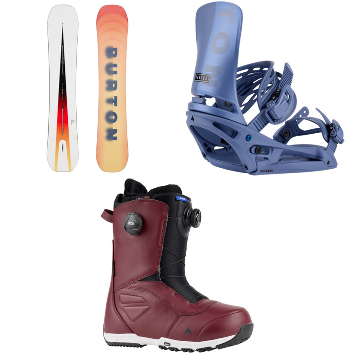Burton Custom Flying V Snowboard + Cartel EST Snowboard Bindings + Ruler Boa Snowboard Boots
