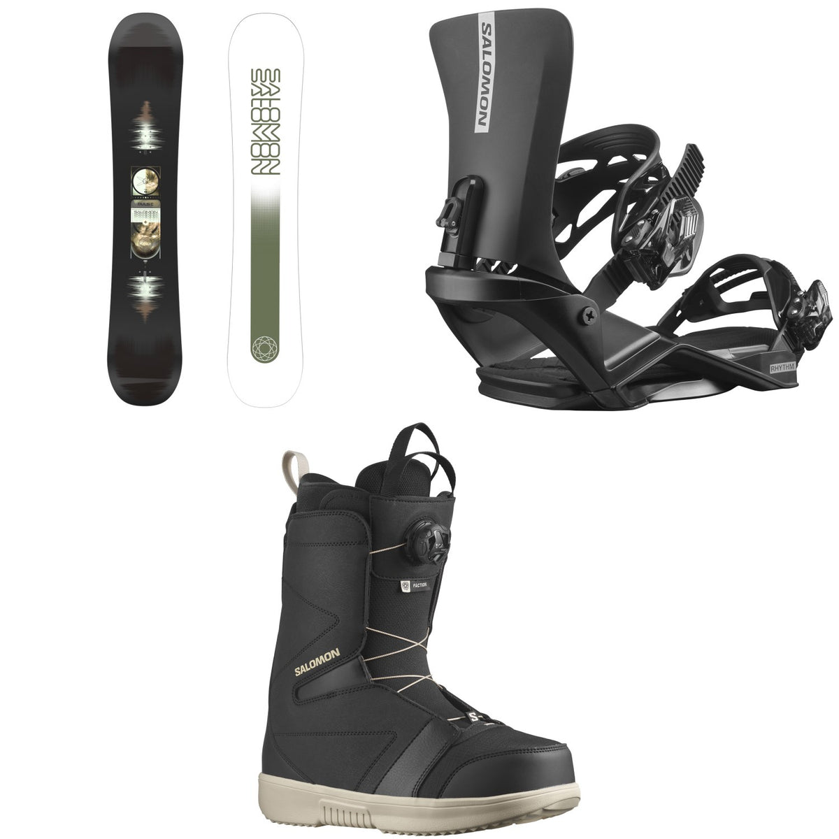 Salomon Pulse Snowboard + Rhythm Snowboard Bindings + Faction Boa Snowboard Boots 2026