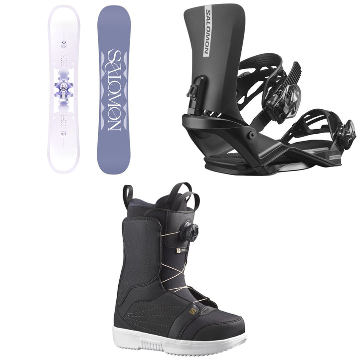 Salomon Lotus Snowboard + Rhythm Snowboard Bindings + Pearl Boa Snowboard Boots - Women's 2026