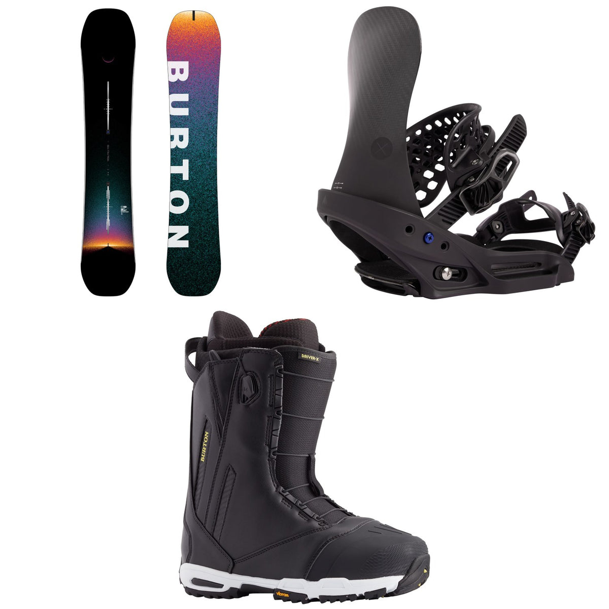 Burton Custom X Snowboard + X EST Snowboard Bindings + Driver X Snowboard Boots 2025