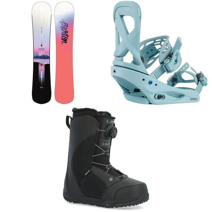 Burton Hideaway Snowboard + Scribe Snowboard Bindings + Ride Harper Snowboard Boots - Women's 2024