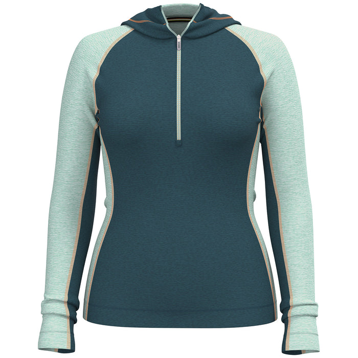 Smartwool Classic Thermal Merino Base Layer 1/2 Zip Hoodie - Women's Twilight Blue/Arctic Green