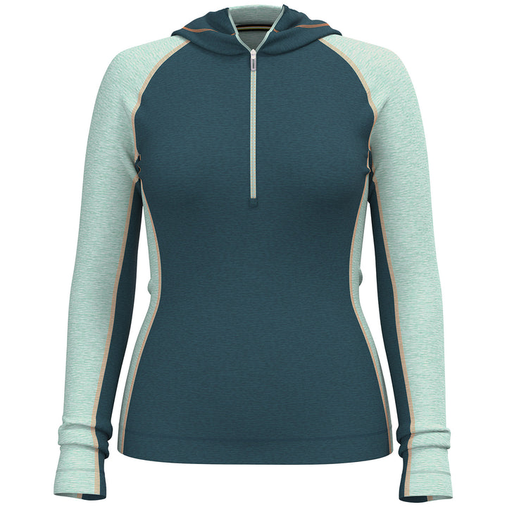 Smartwool Classic Thermal Merino Base Layer 1/2 Zip Hoodie - Women's Twilight Blue/Arctic Green