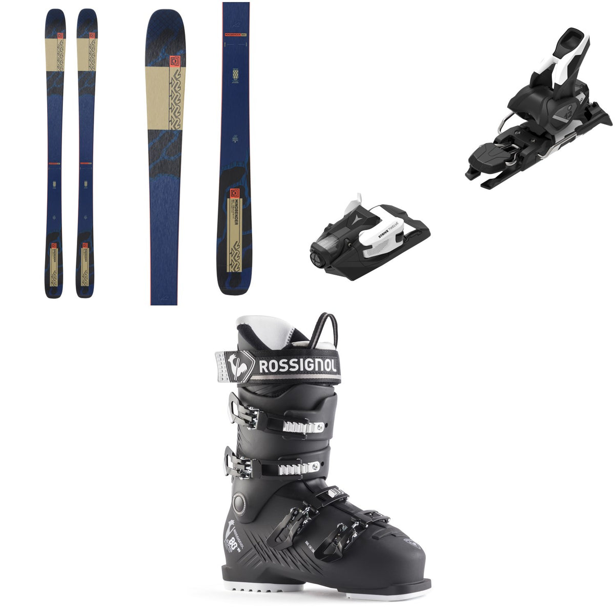 K2 Mindbender 90 C Skis + Atomic Strive 12 GW Ski Bindings + Rossignol Hi-Speed 80 HV Ski Boots