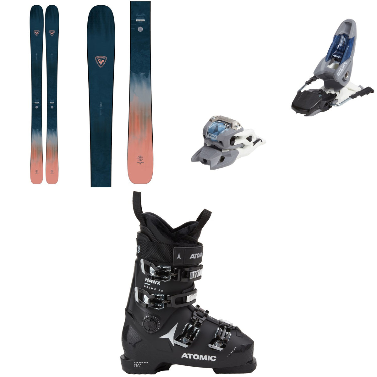 Rossignol Rallybird 92 Skis + Marker Squire 11 Ski Bindings + Atomic Hawx Prime 85 Ski Boots - Women's