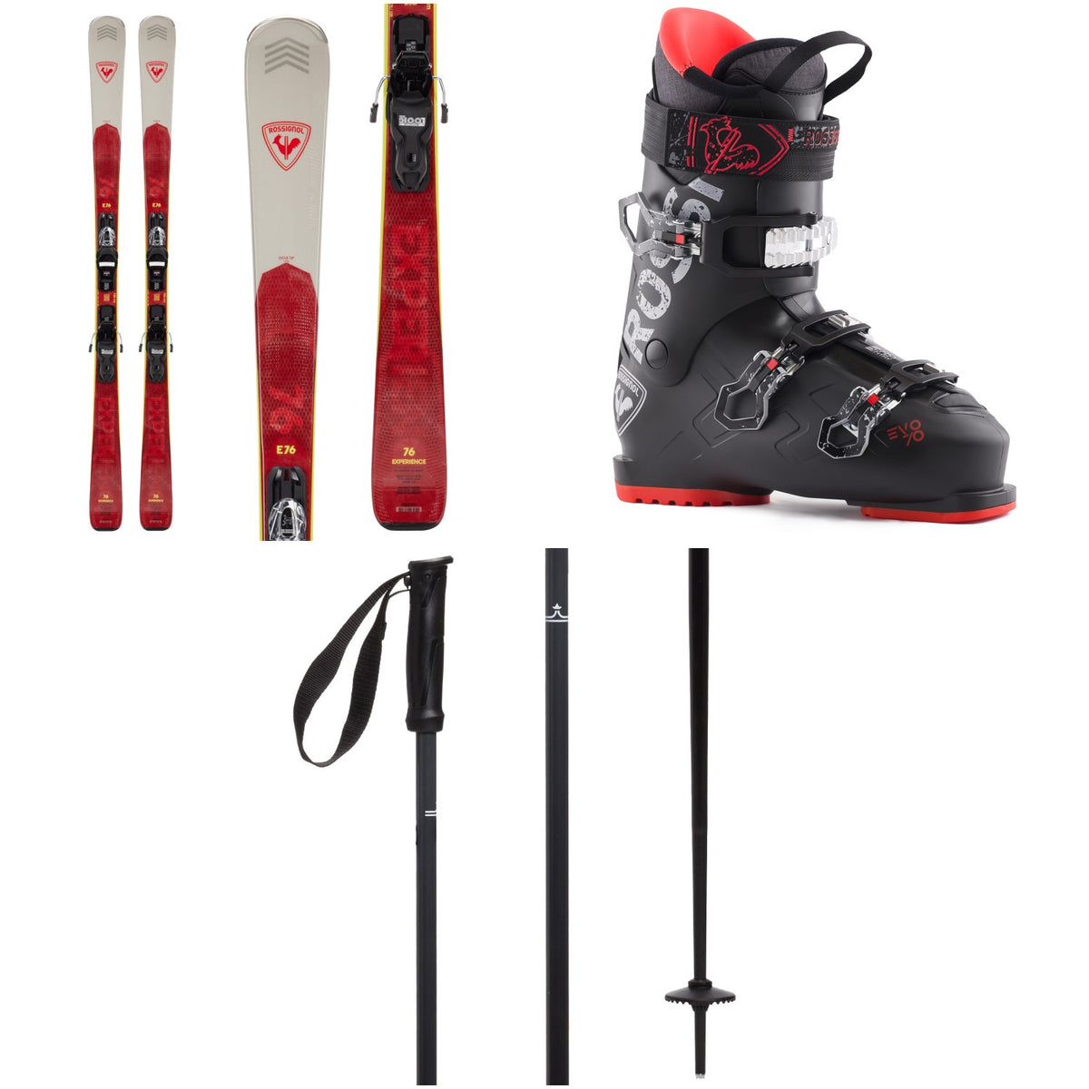 Rossignol Experience 76 Skis + Xpress 10 GW Bindings 2024 + Rossignol Evo 70 Ski Boots + evo Merge Ski Poles