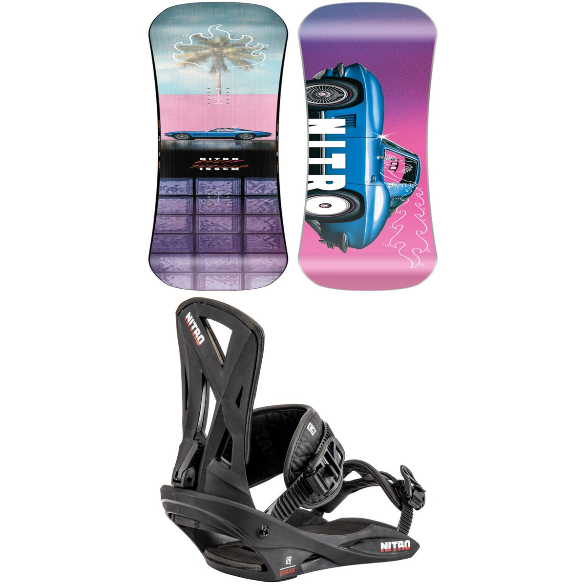 Nitro Cheap Thrills Snowboard + Staxx Snowboard Bindings 2025