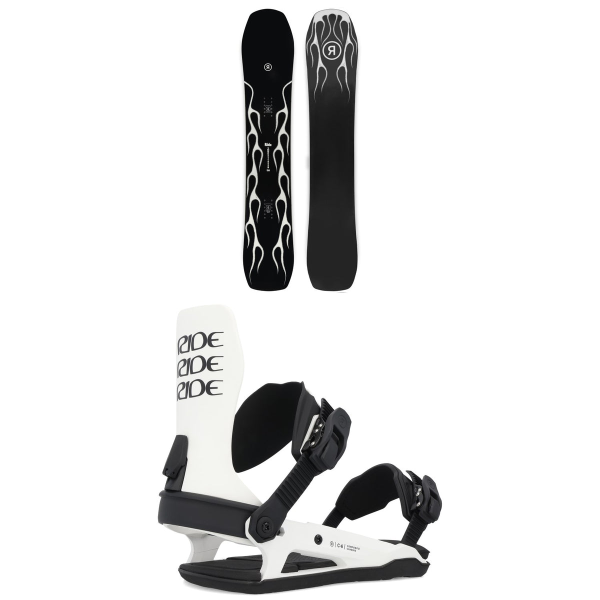 Ride Smokescreen Snowboard + C-6 Snowboard Bindings 2025