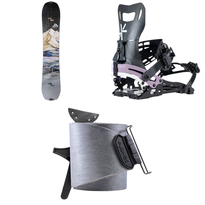 Jones Dream Weaver Splitboard + Karakoram Nomad-W + Split Interface Splitboard Bindings + Nomad Universal Tail Clip Splitboard Skins - Women's 2025