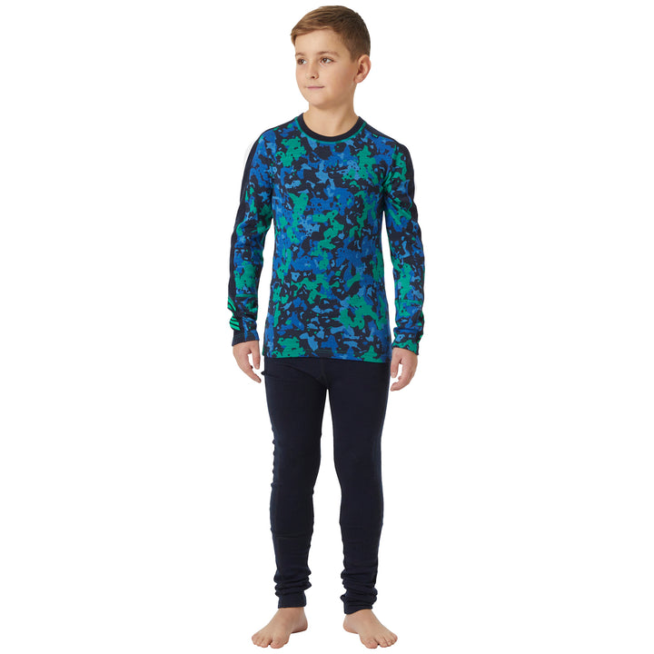 Helly Hansen Graphic Lifa Merino Midweight Baselayer Set - Kids' Bright Green Splash Camo AOP