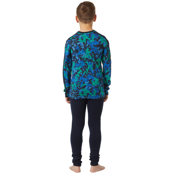 Helly Hansen Graphic Lifa Merino Midweight Baselayer Set - Kids' Bright Green Splash Camo AOP