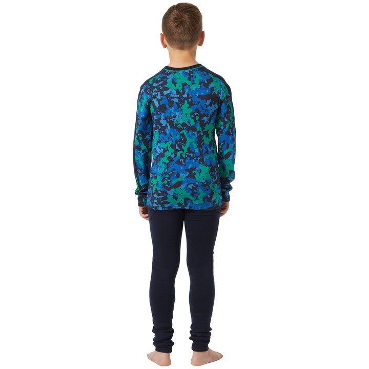 Helly Hansen Graphic Lifa Merino Midweight Baselayer Set - Kids' Bright Green Splash Camo AOP