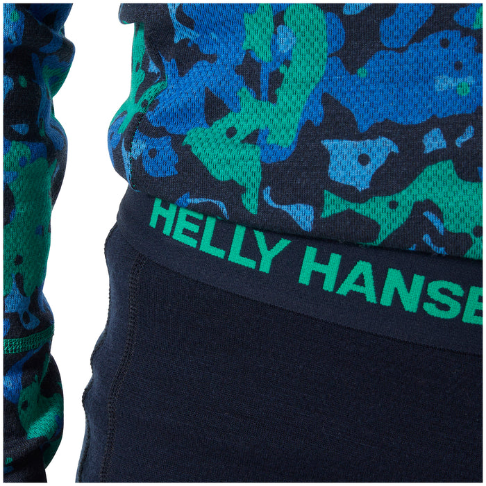Helly Hansen Graphic Lifa Merino Midweight Baselayer Set - Kids' Bright Green Splash Camo AOP