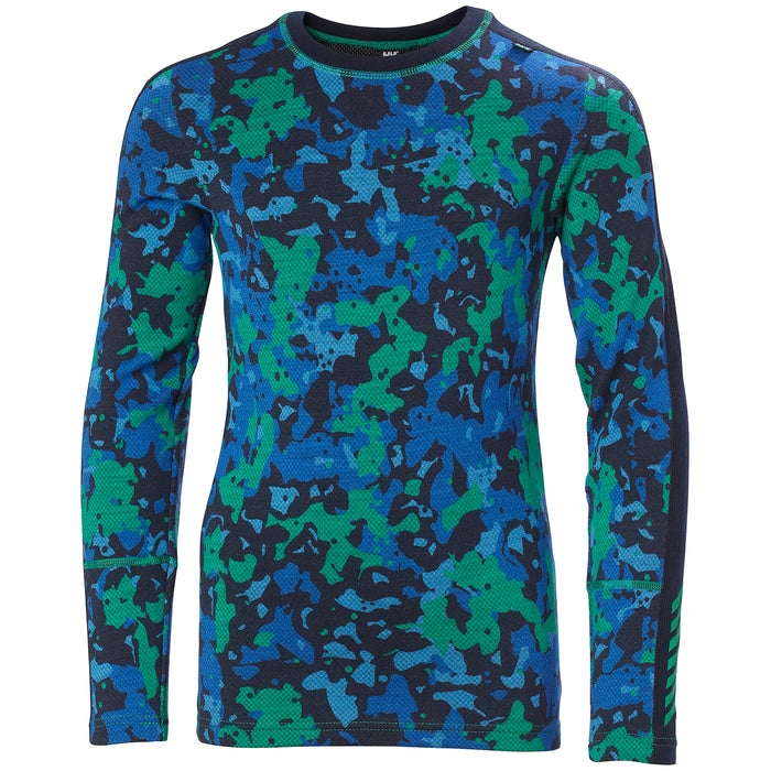 Helly Hansen Graphic Lifa Merino Midweight Baselayer Set - Kids' Bright Green Splash Camo AOP