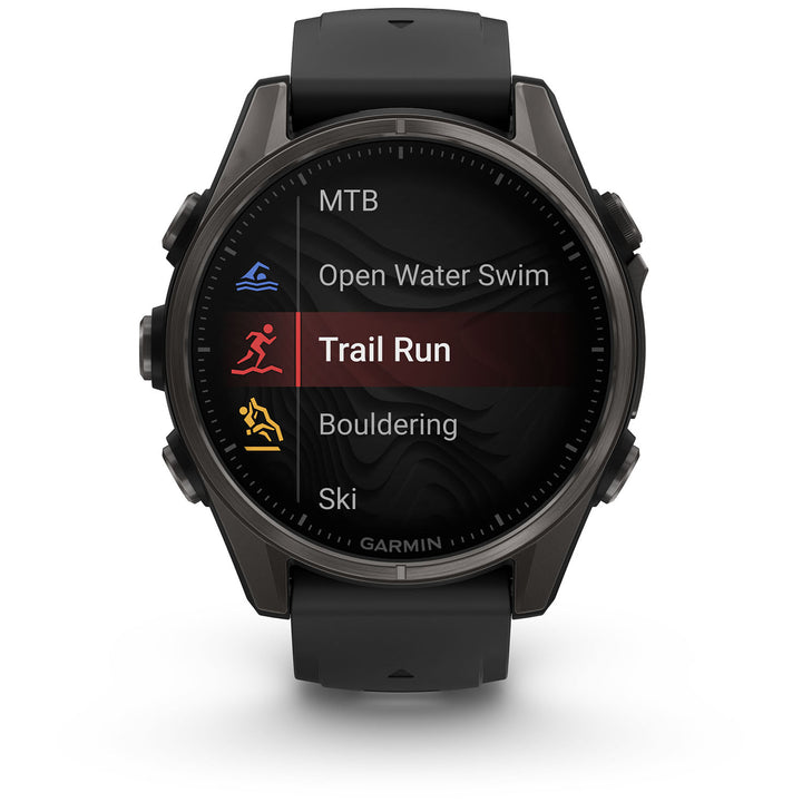 Garmin fenix 8 - Sapphire AMOLED Smartwatch Carbon Gray DLC Titanium w/Black/Pebble Gray Silicone Band