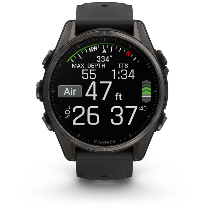 Garmin fenix 8 - Sapphire AMOLED Smartwatch Carbon Gray DLC Titanium w/Black/Pebble Gray Silicone Band