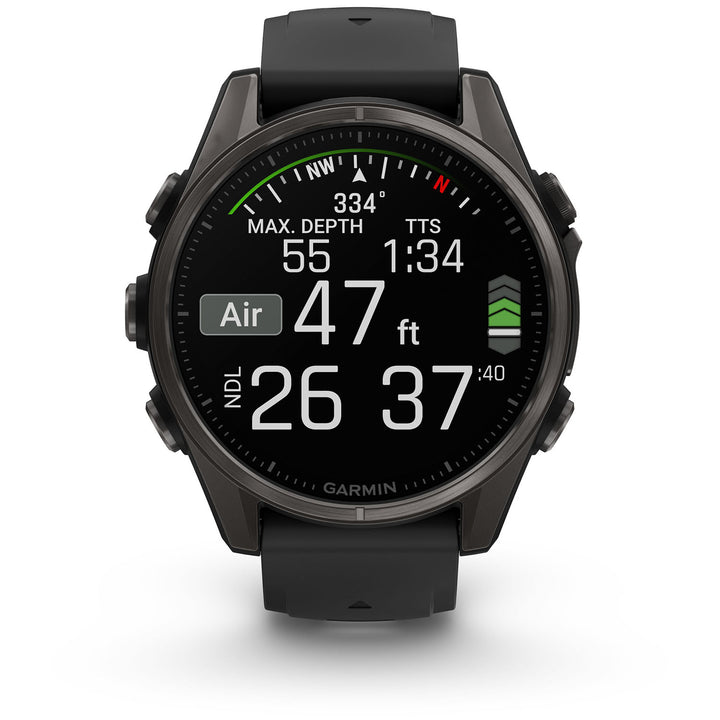 Garmin fenix 8 - Sapphire AMOLED Smartwatch Carbon Gray DLC Titanium w/Black/Pebble Gray Silicone Band