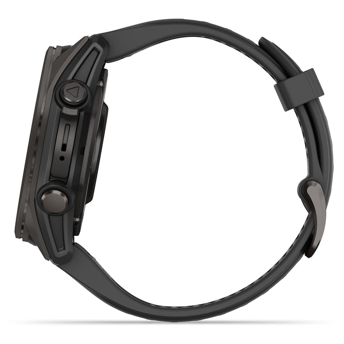 Garmin fenix 8 - Sapphire AMOLED Smartwatch Carbon Gray DLC Titanium w/Black/Pebble Gray Silicone Band