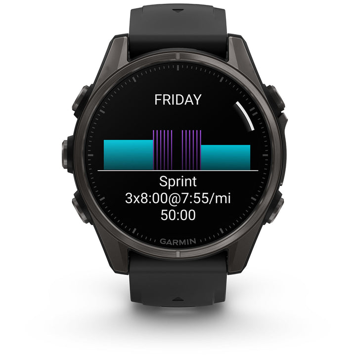 Garmin fenix 8 - Sapphire AMOLED Smartwatch Carbon Gray DLC Titanium w/Black/Pebble Gray Silicone Band