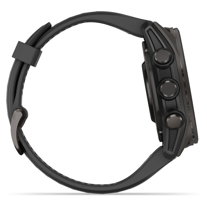 Garmin fenix 8 - Sapphire AMOLED Smartwatch Carbon Gray DLC Titanium w/Black/Pebble Gray Silicone Band