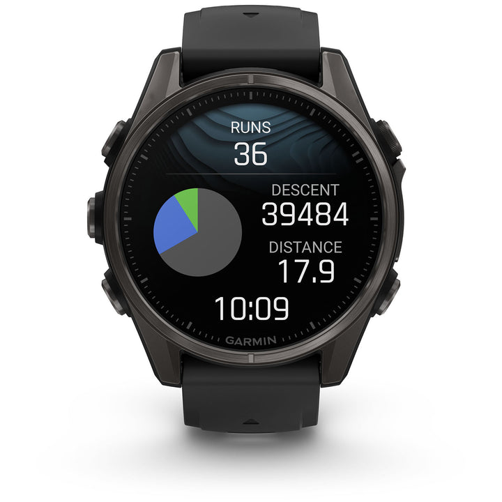 Garmin fenix 8 - Sapphire AMOLED Smartwatch Carbon Gray DLC Titanium w/Black/Pebble Gray Silicone Band