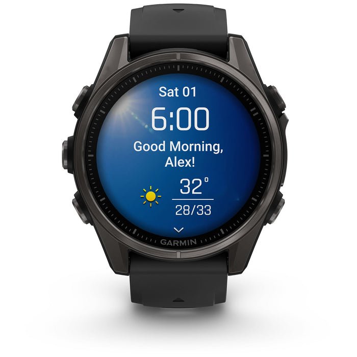 Garmin fenix 8 - Sapphire AMOLED Smartwatch Carbon Gray DLC Titanium w/Black/Pebble Gray Silicone Band