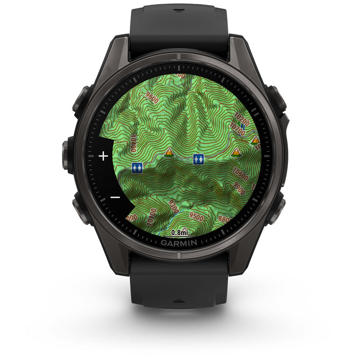 Garmin fenix 8 - Sapphire AMOLED Smartwatch Carbon Gray DLC Titanium w/Black/Pebble Gray Silicone Band