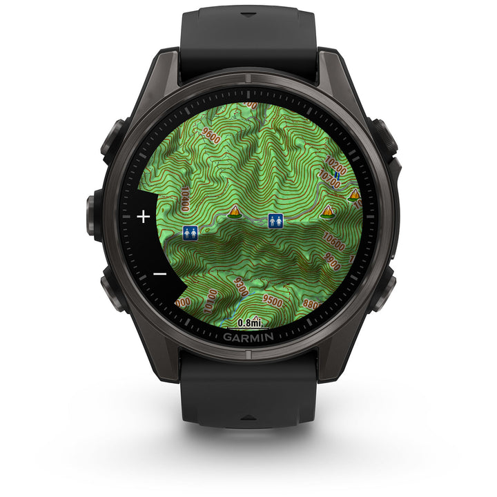 Garmin fenix 8 - Sapphire AMOLED Smartwatch Carbon Gray DLC Titanium w/Black/Pebble Gray Silicone Band