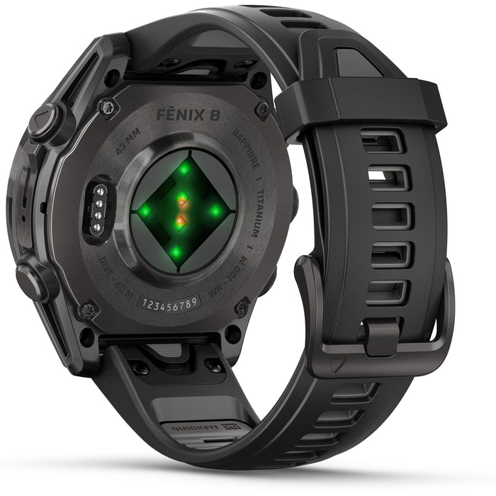 Garmin fenix 8 - Sapphire AMOLED Smartwatch Carbon Gray DLC Titanium w/Black/Pebble Gray Silicone Band