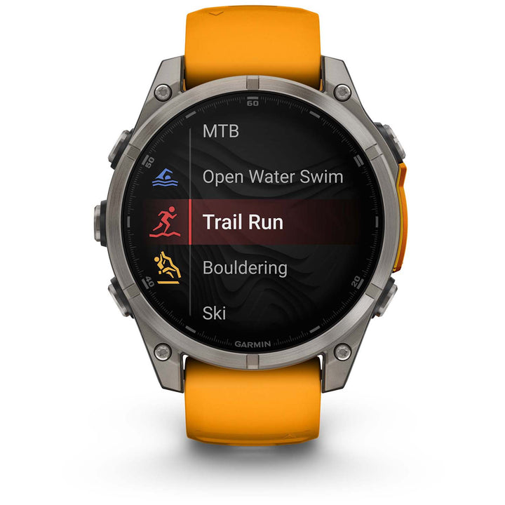 Garmin fenix 8 - Sapphire AMOLED Smartwatch Titanium w/Spark Orange/Graphite Silicone Band