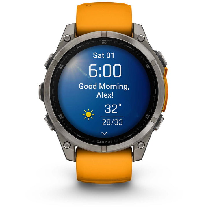 Garmin fenix 8 - Sapphire AMOLED Smartwatch Titanium w/Spark Orange/Graphite Silicone Band