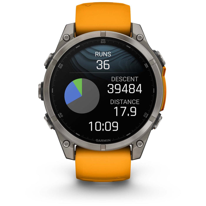 Garmin fenix 8 - Sapphire AMOLED Smartwatch Titanium w/Spark Orange/Graphite Silicone Band
