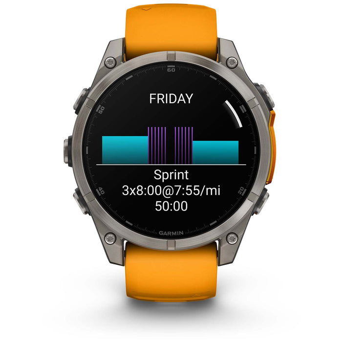 Garmin fenix 8 - Sapphire AMOLED Smartwatch Titanium w/Spark Orange/Graphite Silicone Band