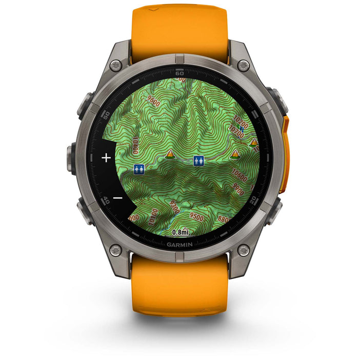 Garmin fenix 8 - Sapphire AMOLED Smartwatch Titanium w/Spark Orange/Graphite Silicone Band