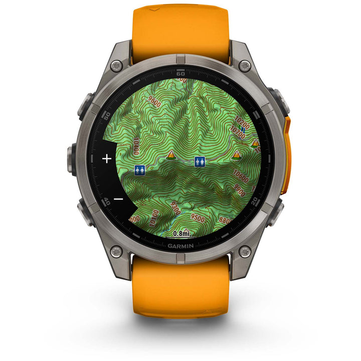 Garmin fenix 8 - Sapphire AMOLED Smartwatch Titanium w/Spark Orange/Graphite Silicone Band