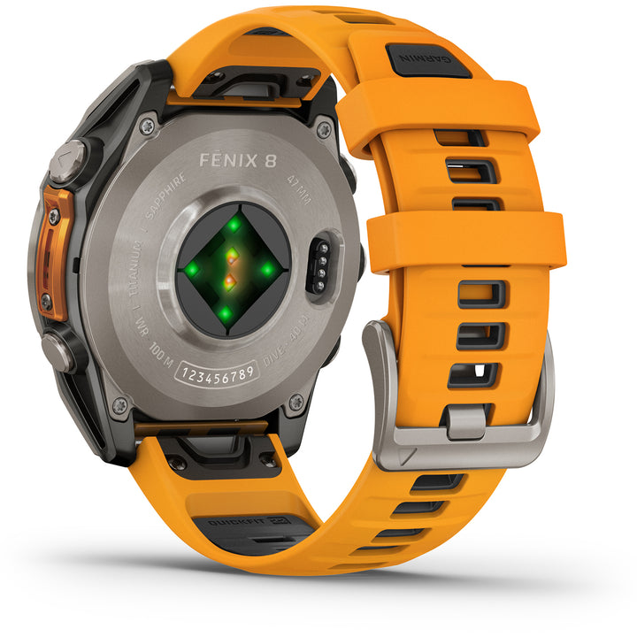 Garmin fenix 8 - Sapphire AMOLED Smartwatch Titanium w/Spark Orange/Graphite Silicone Band