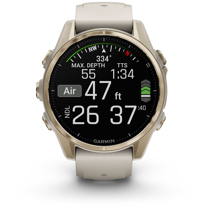 Garmin fenix 8 - Sapphire AMOLED Smartwatch Soft Gold w/Fog Gray/Dark Sandstone Silicone Band