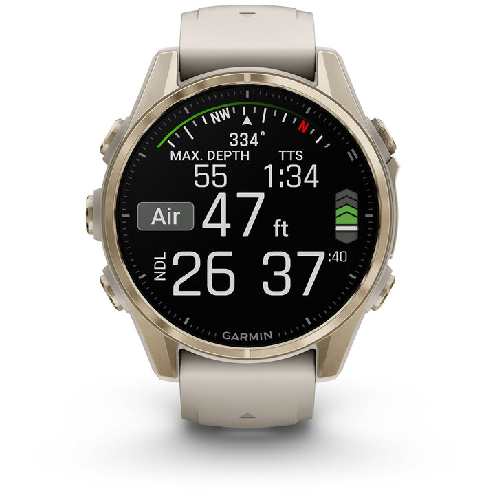 Garmin fenix 8 - Sapphire AMOLED Smartwatch Soft Gold w/Fog Gray/Dark Sandstone Silicone Band