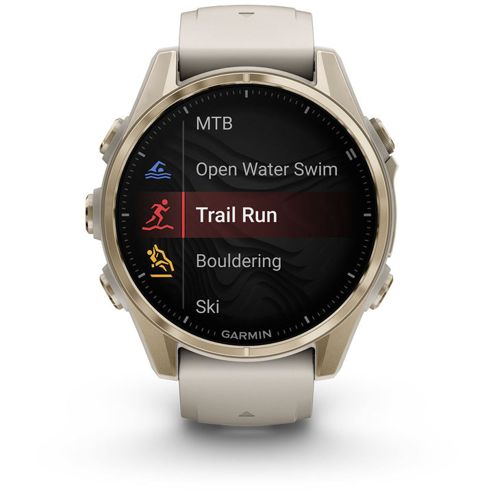 Garmin fenix 8 - Sapphire AMOLED Smartwatch Soft Gold w/Fog Gray/Dark Sandstone Silicone Band