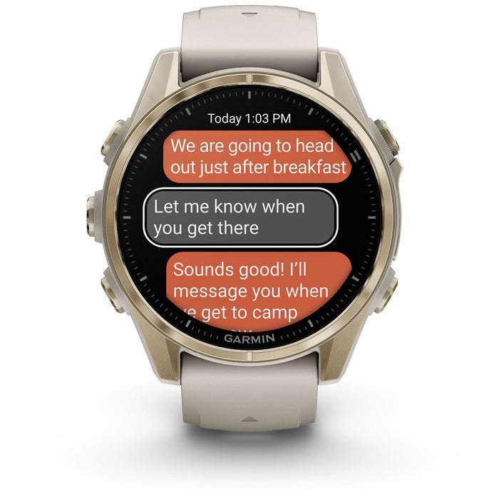 Garmin fenix 8 - Sapphire AMOLED Smartwatch Soft Gold w/Fog Gray/Dark Sandstone Silicone Band