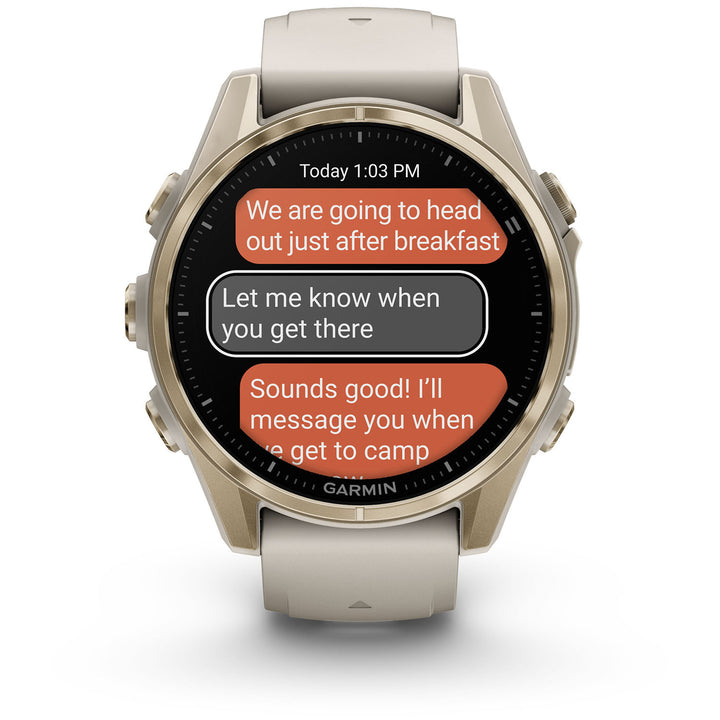 Garmin fenix 8 - Sapphire AMOLED Smartwatch Soft Gold w/Fog Gray/Dark Sandstone Silicone Band