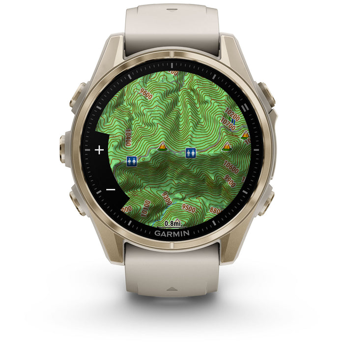 Garmin fenix 8 - Sapphire AMOLED Smartwatch Soft Gold w/Fog Gray/Dark Sandstone Silicone Band