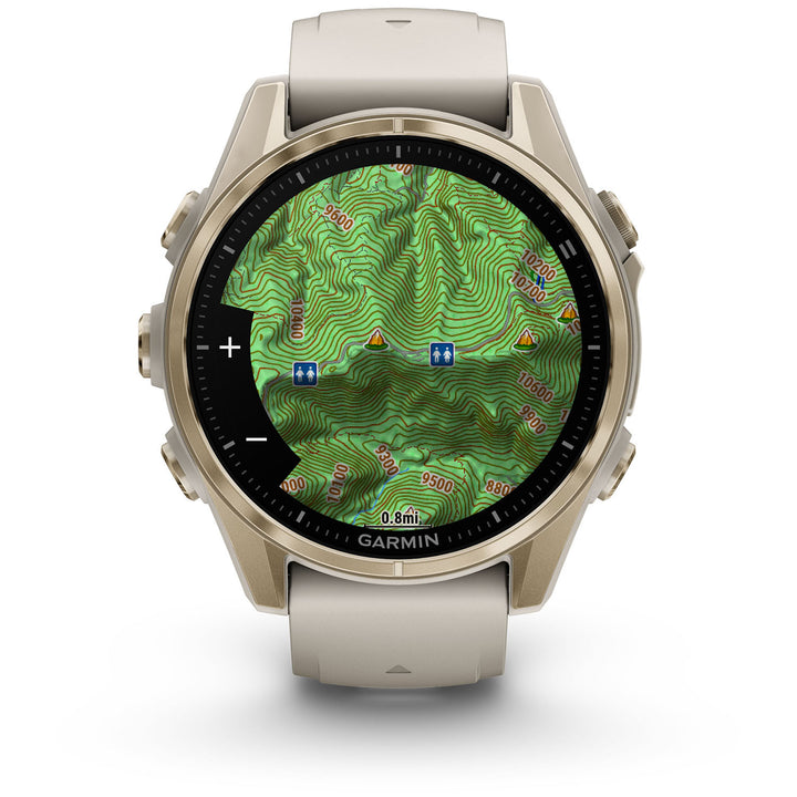 Garmin fenix 8 - Sapphire AMOLED Smartwatch Soft Gold w/Fog Gray/Dark Sandstone Silicone Band