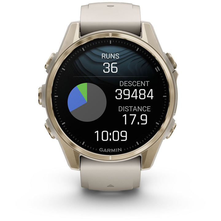 Garmin fenix 8 - Sapphire AMOLED Smartwatch Soft Gold w/Fog Gray/Dark Sandstone Silicone Band