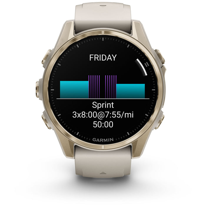 Garmin fenix 8 - Sapphire AMOLED Smartwatch Soft Gold w/Fog Gray/Dark Sandstone Silicone Band