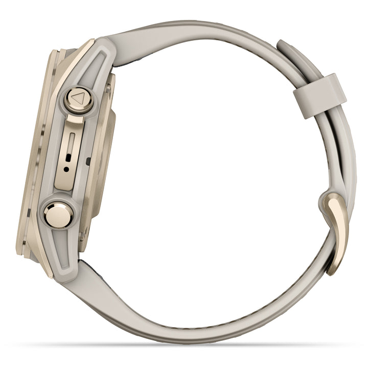 Garmin fenix 8 - Sapphire AMOLED Smartwatch Soft Gold w/Fog Gray/Dark Sandstone Silicone Band
