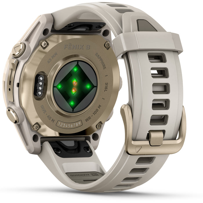 Garmin fenix 8 - Sapphire AMOLED Smartwatch Soft Gold w/Fog Gray/Dark Sandstone Silicone Band