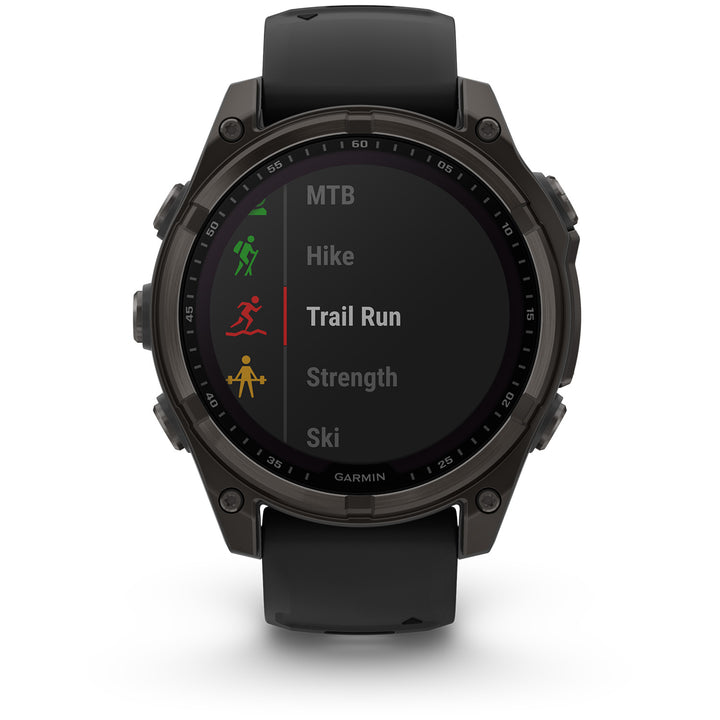 Garmin fenix 8 - Sapphire Solar Smartwatch Carbon Gray DLC Titanium w/Black/Pebble Gray Silicone Band